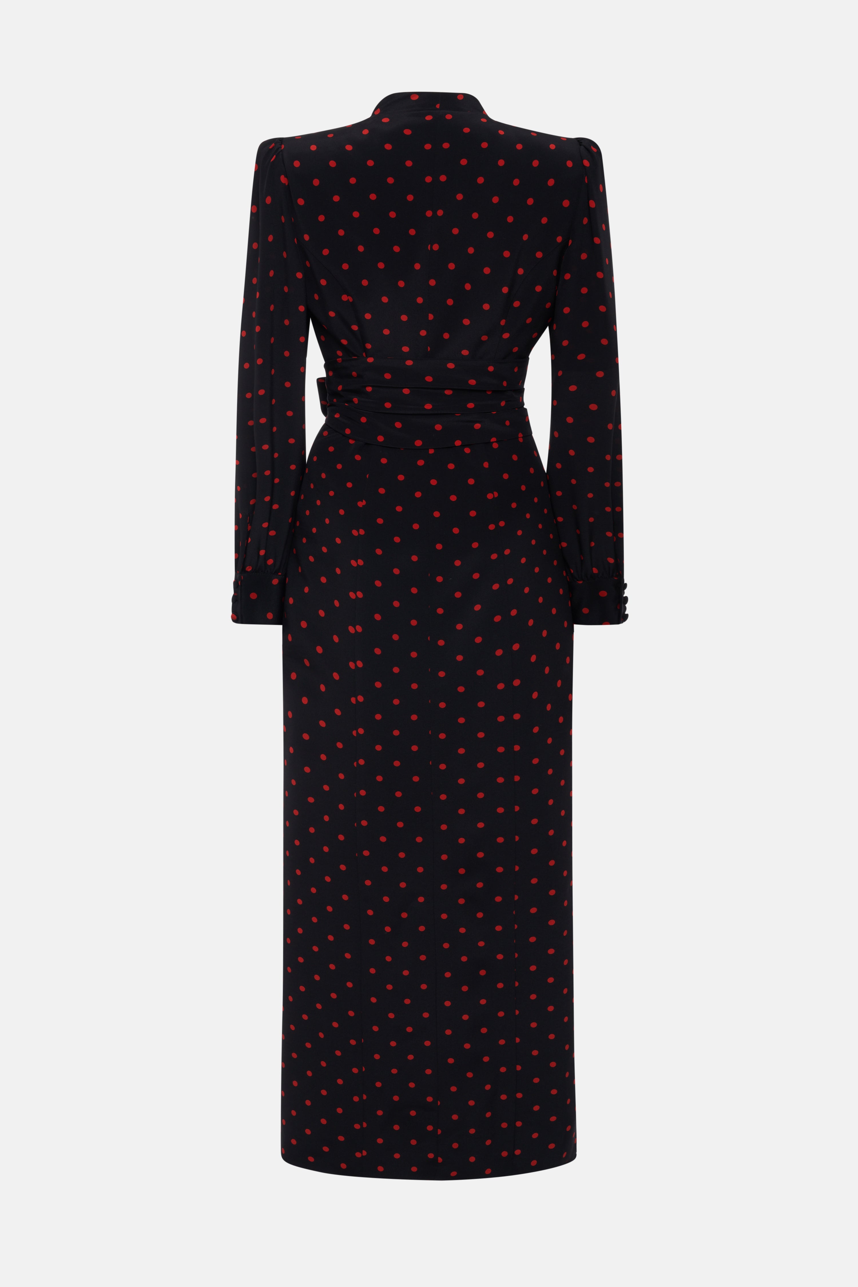 POLKA DOT PRINT SILK DRESS WITH BELT