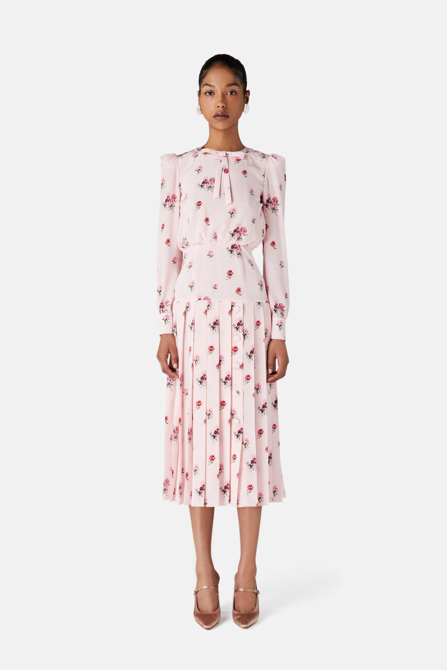 ROSE PRINT PLEATED DRESS