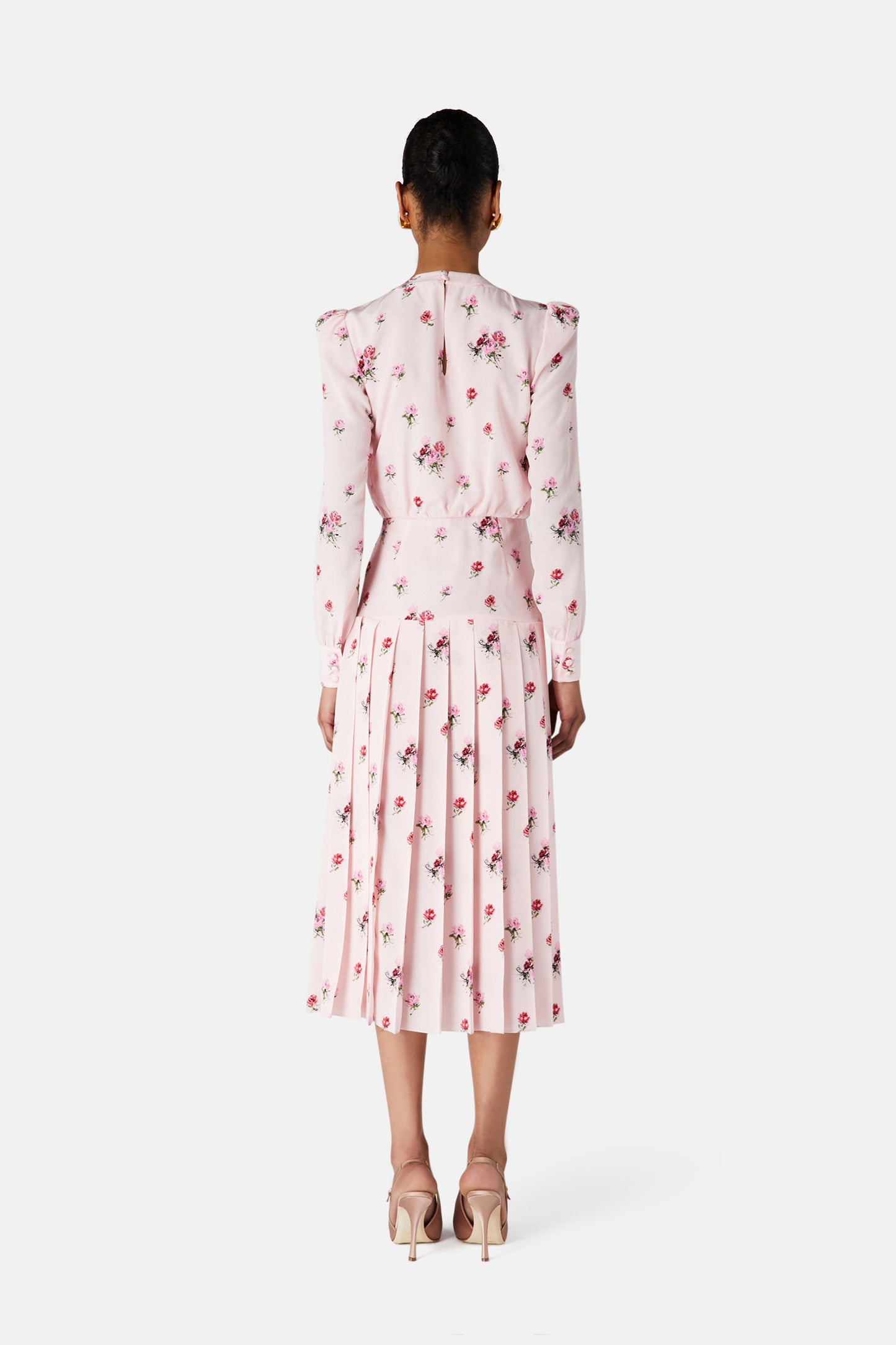 ROSE PRINT PLEATED DRESS