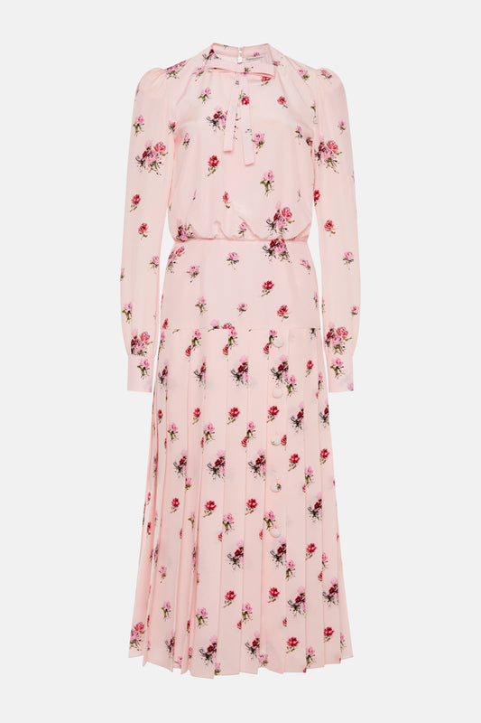 ROSE PRINT PLEATED DRESS