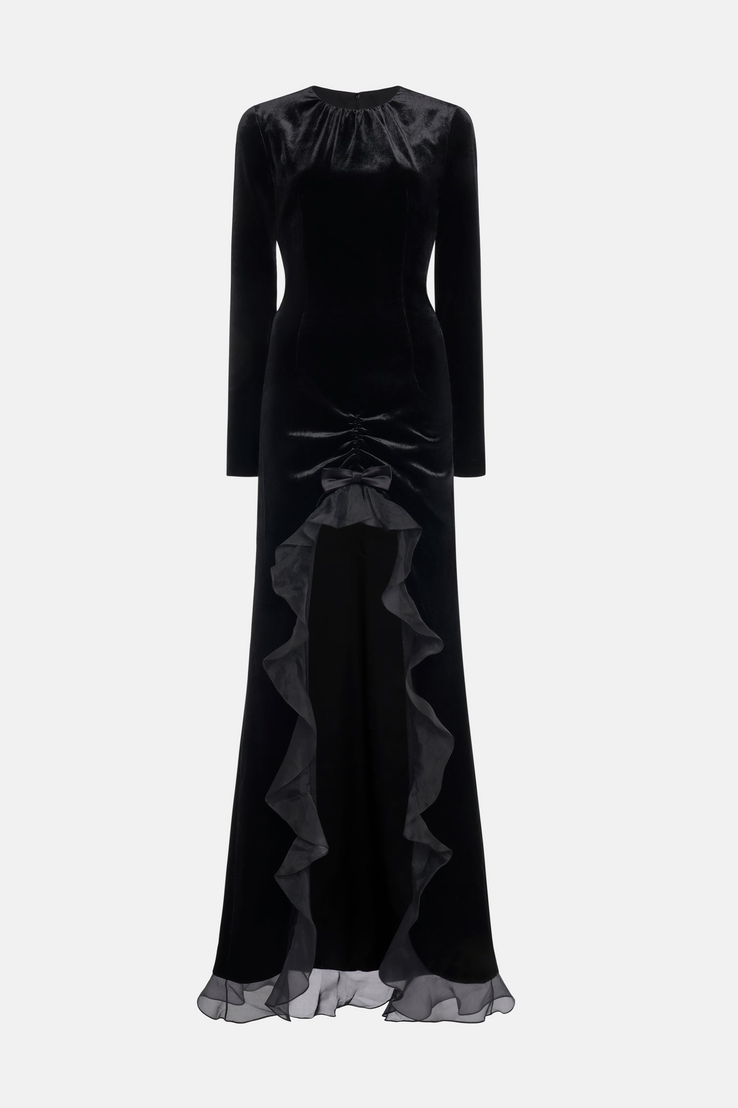 VELVET DRESS WITH RUCHES