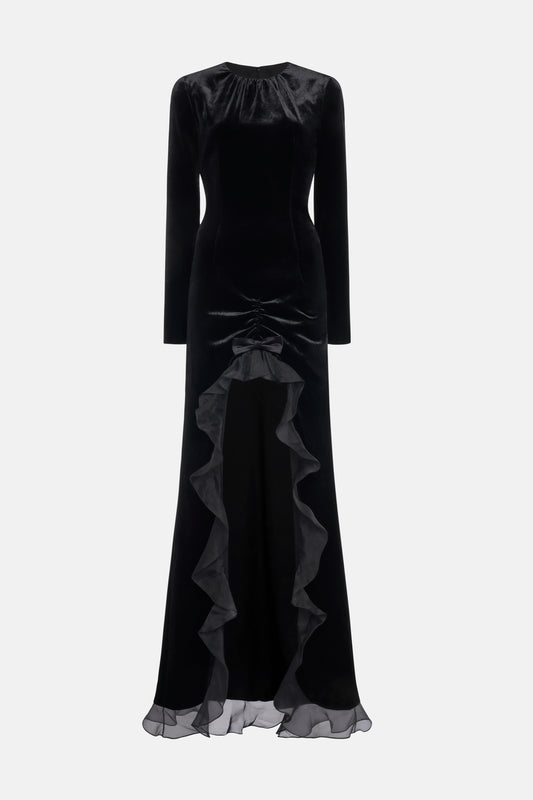 VELVET DRESS WITH RUCHES