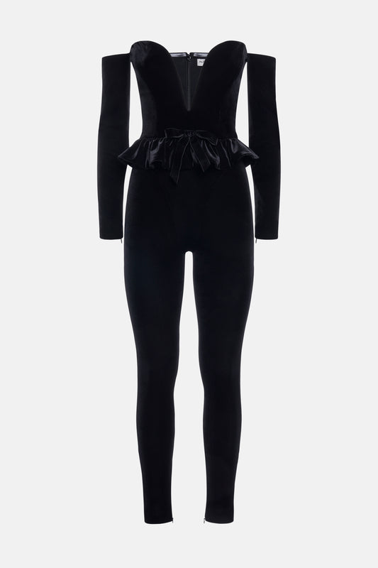 VELVET V-NECK JUMPSUIT