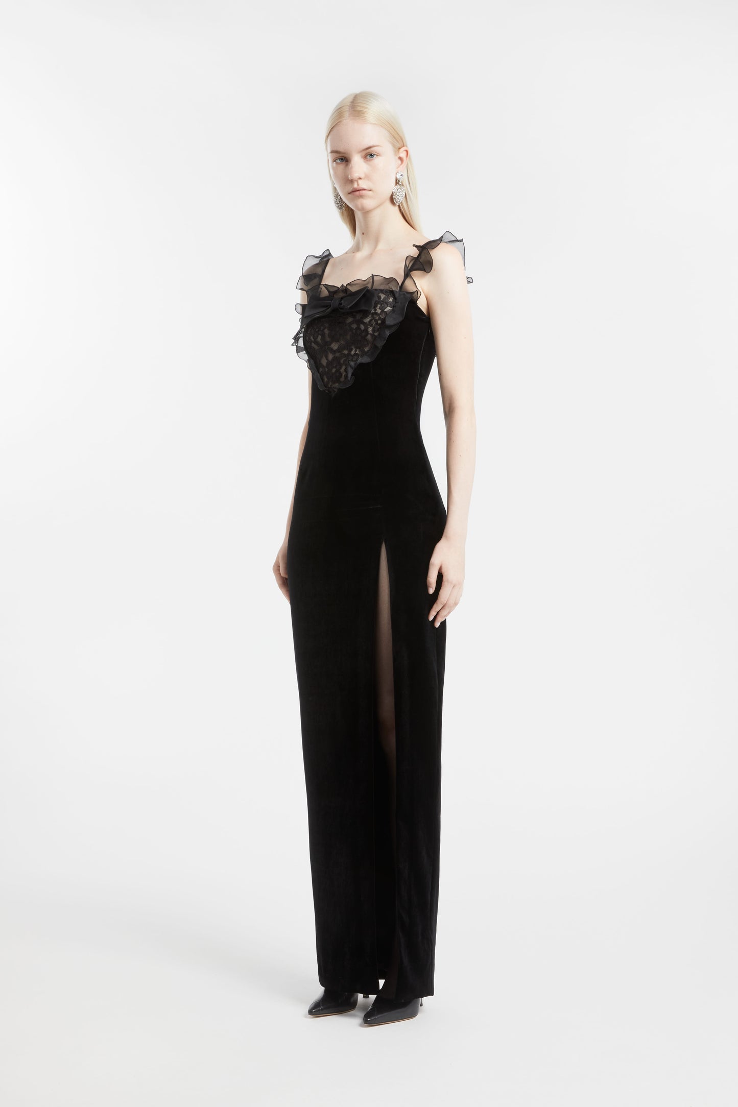 VELVET DRESS WITH LACE BUSTIER