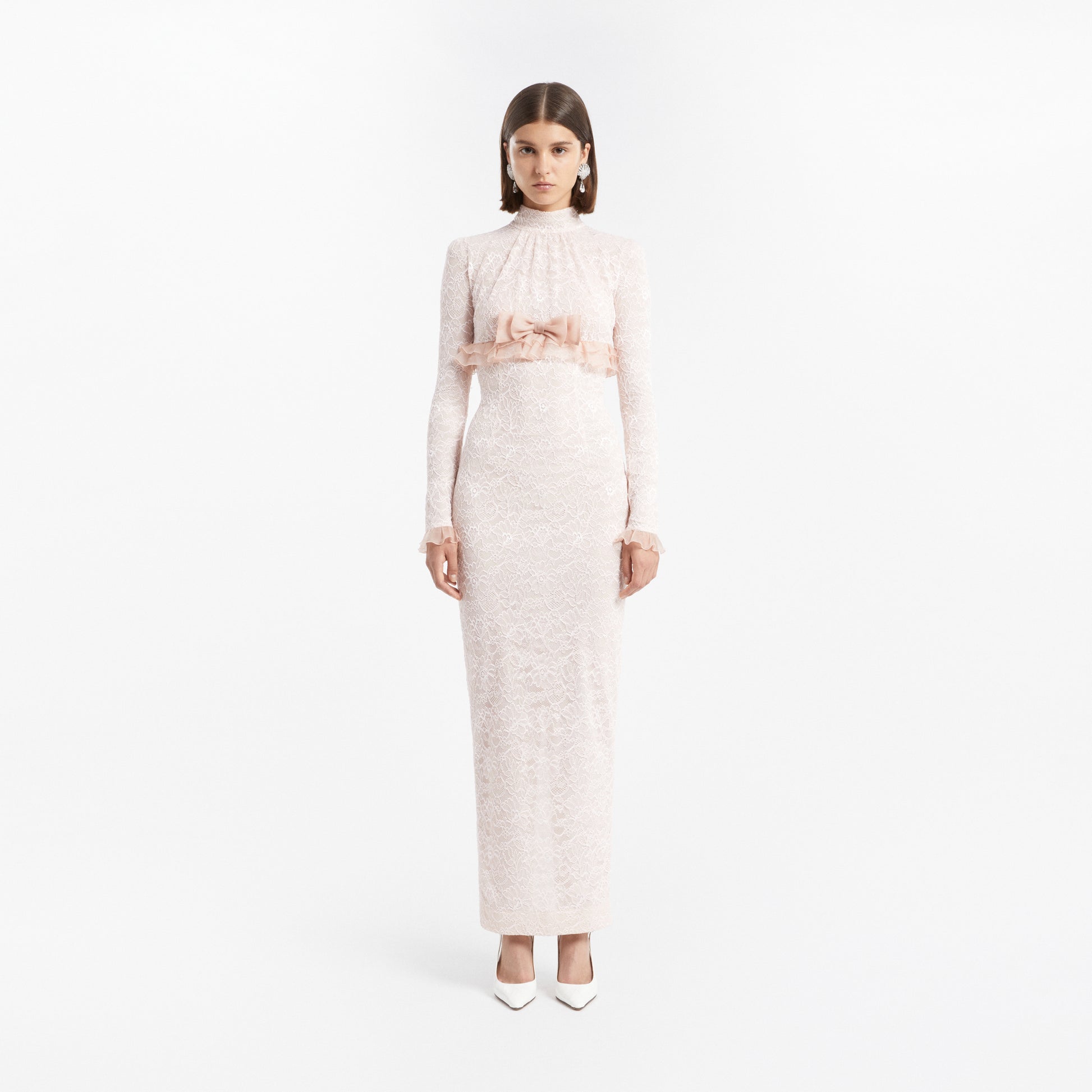 Stretch lace evening dress with organza ruffles | Alessandra Rich Stretch lace evening dress with organza ruffles | Alessandra Rich