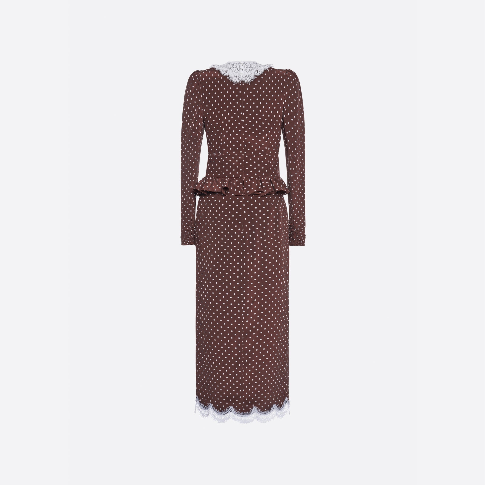 Alessandra Rich - Silk Midi Dress With Lace Detal - 42 - Brown-white Alessandra Rich - Silk Midi Dress With Lace Detal - 42 - Brown-white