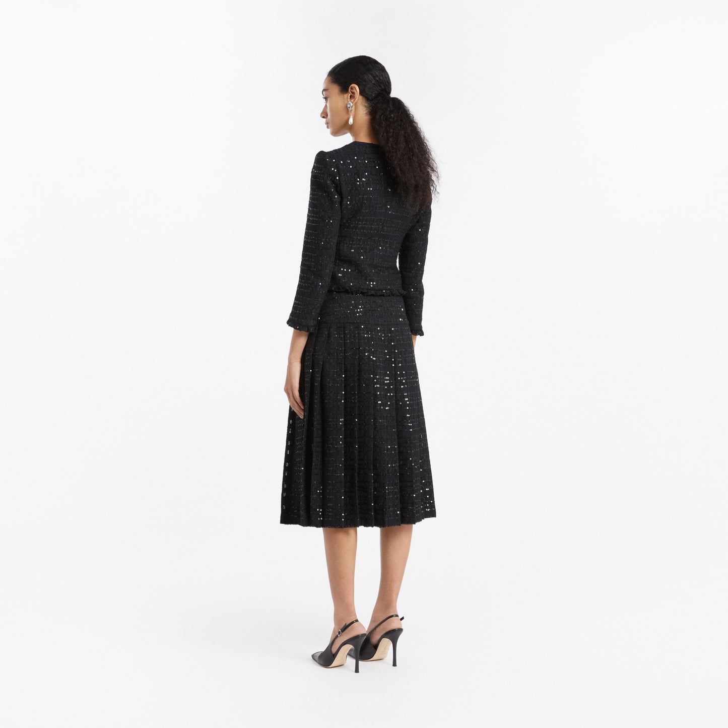 SEQUIN TWEED PLEATED SKIRT