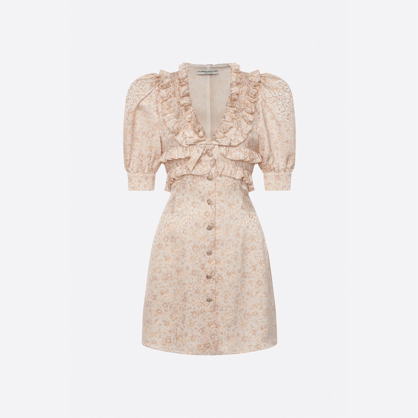 jacquard mini dress with sleeves Alessandra Rich Beige Silk Casual Dress - IT42