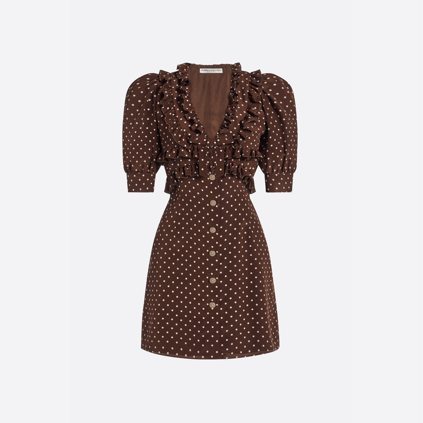 luscian plunge mini dress in micro polka brown Luscian Plunge Mini Dress in Micro Polka Brown