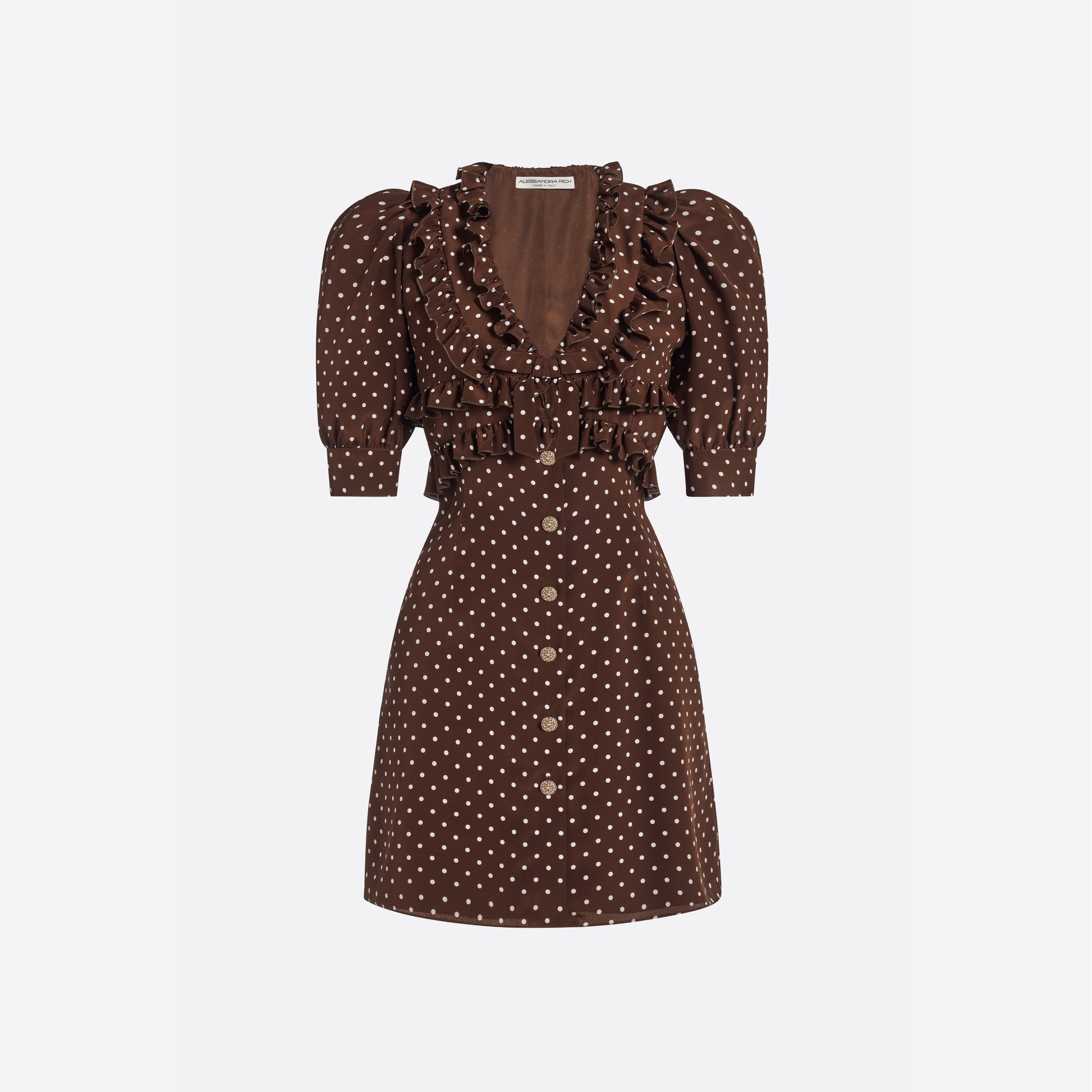 Alessandra Rich - Silk Polka Dot Mini Dress - 38 - Brown-white Alessandra Rich - Silk Polka Dot Mini Dress - 38 - Brown-white