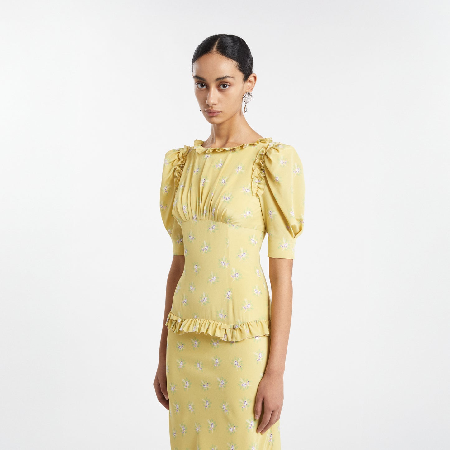 SILK MIDI DRESS WITH RUFFLES