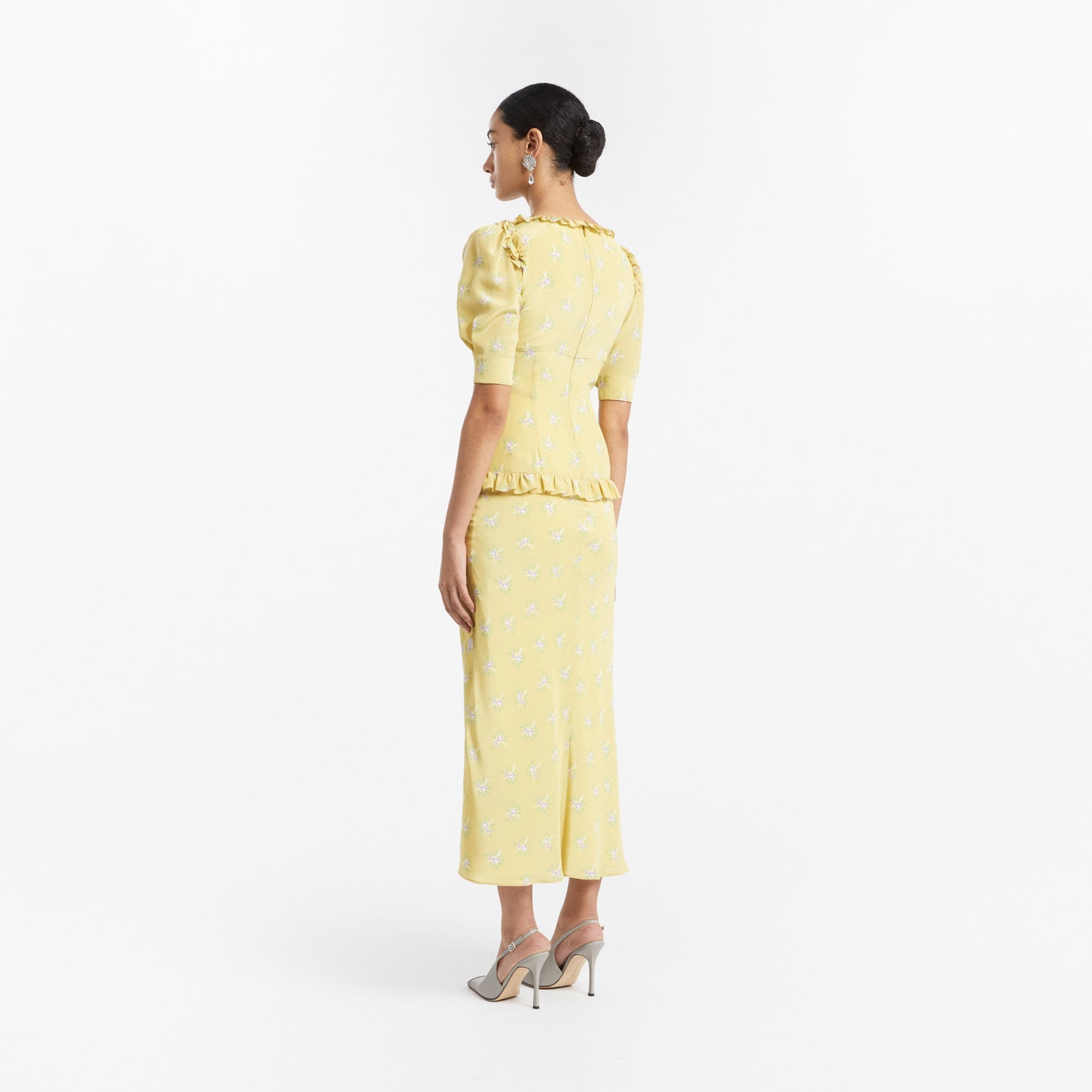 SILK MIDI DRESS WITH RUFFLES