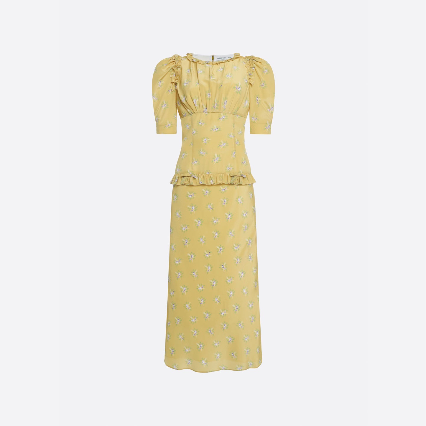 SILK MIDI DRESS WITH RUFFLES
