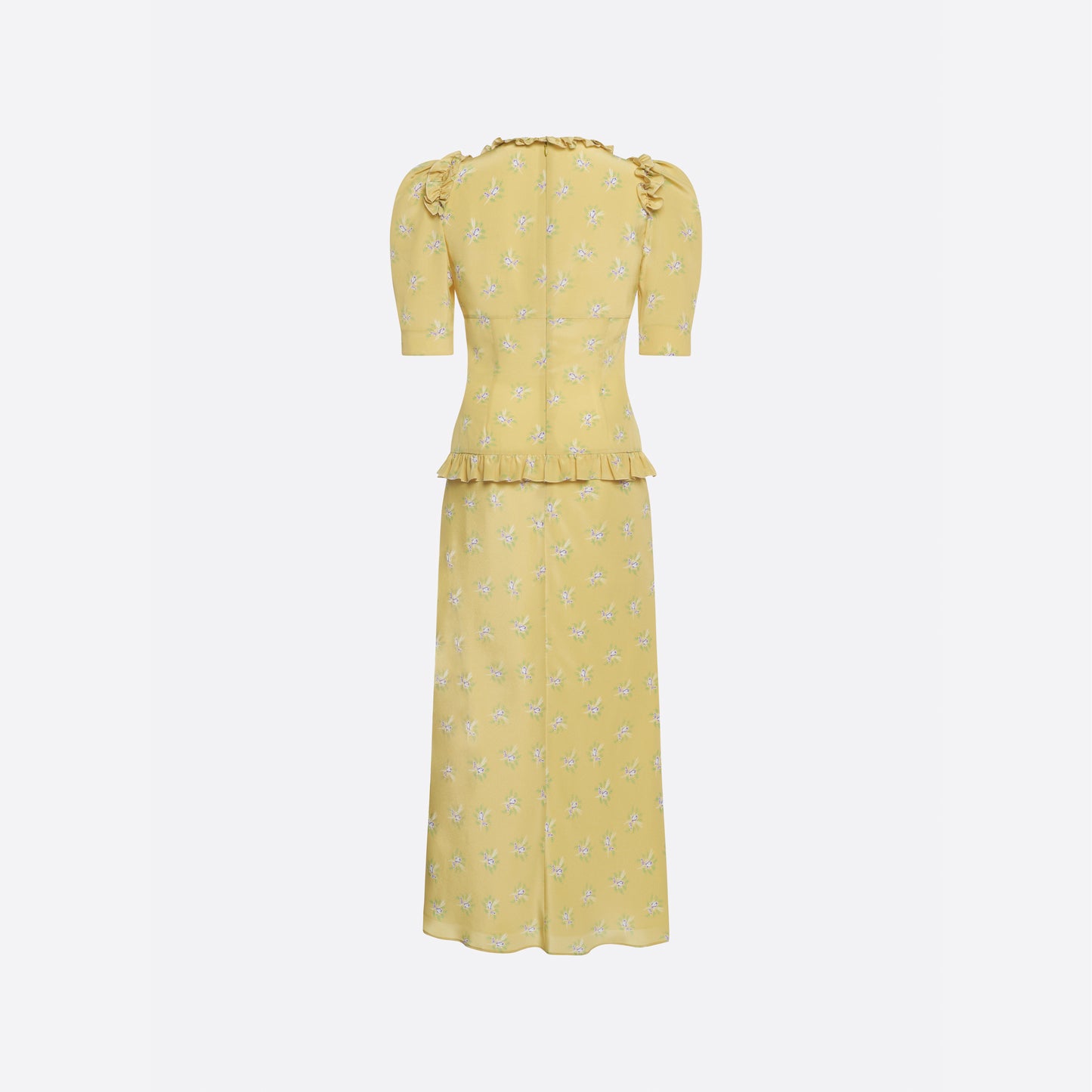 SILK MIDI DRESS WITH RUFFLES
