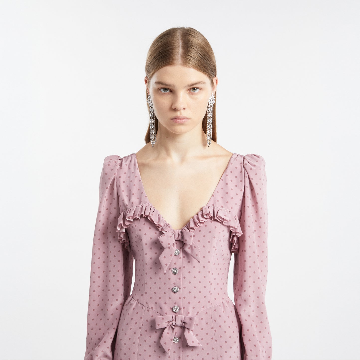 POLKA DOT MIDI DRESS WITH RUFFLES