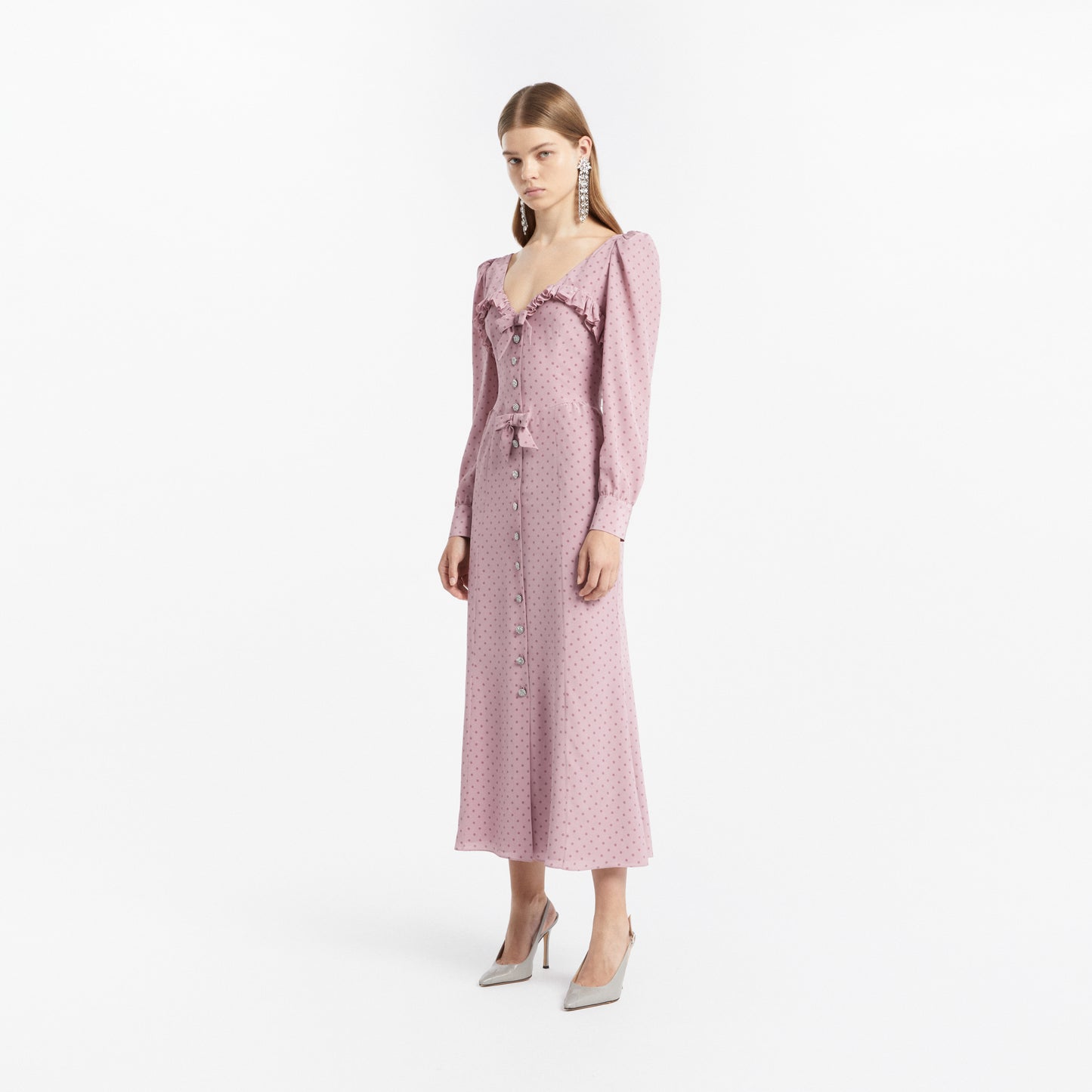 POLKA DOT MIDI DRESS WITH RUFFLES