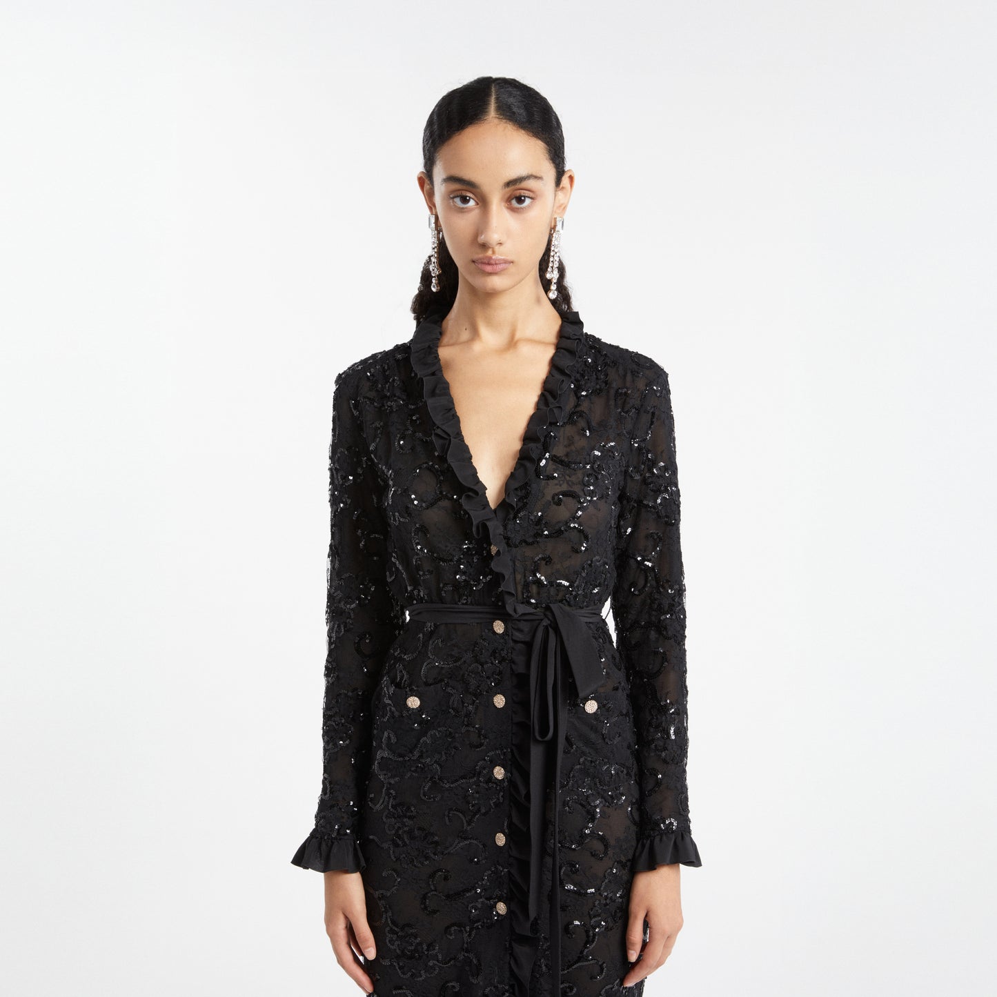 Alessandra Rich - Sequin Embroidered Lace Evening Dress - 38 - Black Alessandra Rich - Sequin Embroidered Lace Evening Dress - 38 - Black