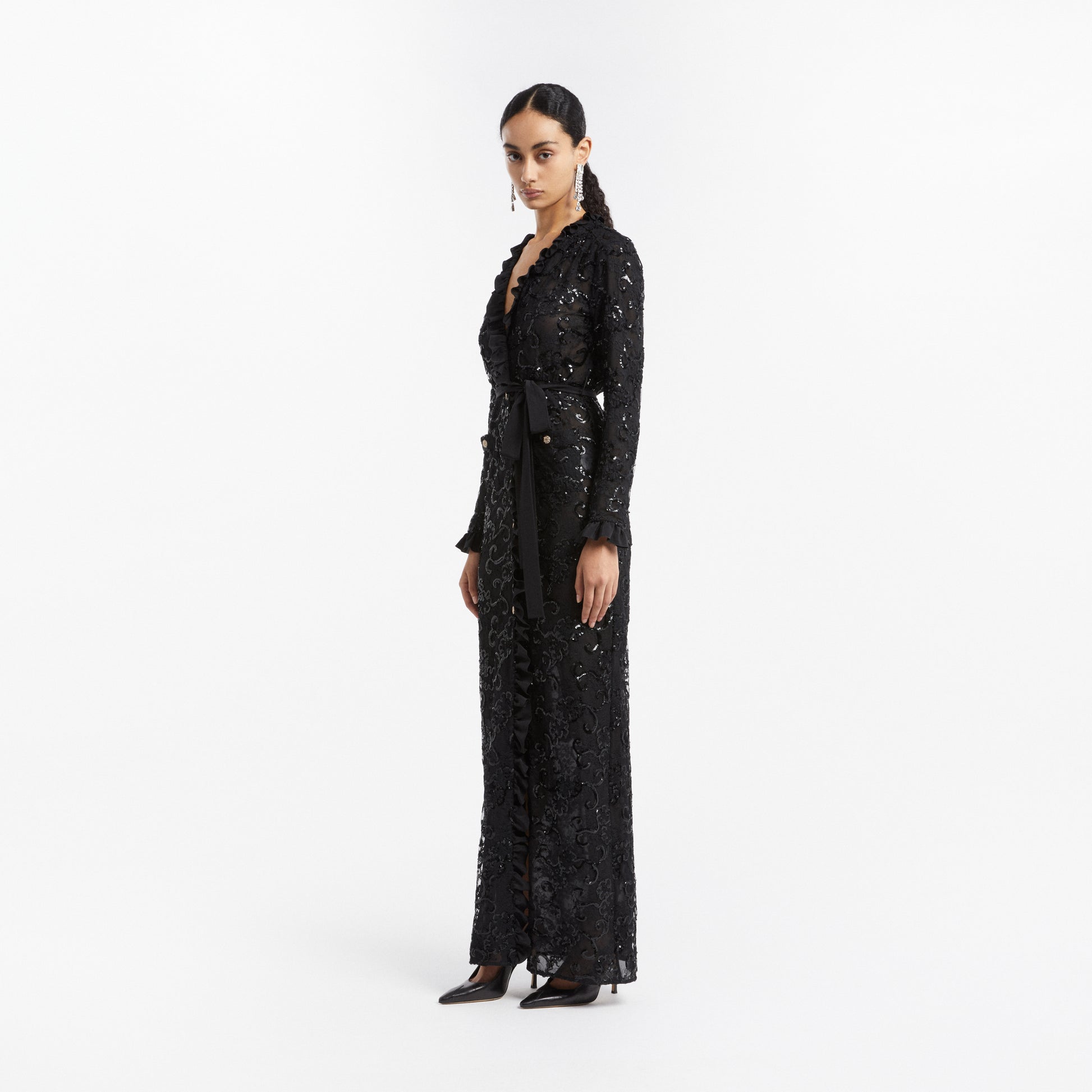 Alessandra Rich - Sequin Embroidered Lace Evening Dress - 38 - Black Alessandra Rich - Sequin Embroidered Lace Evening Dress - 38 - Black