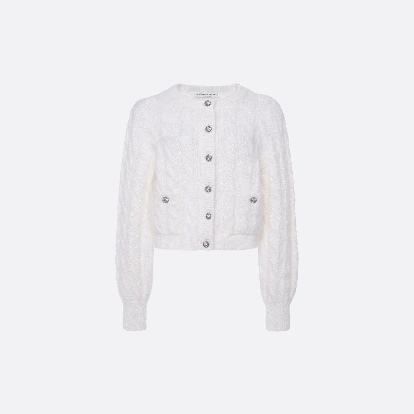 Mohair blend sequin cable knit cardigan.