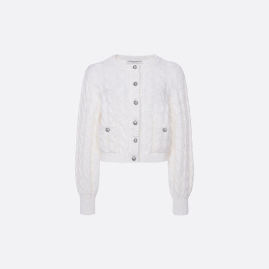 Mohair blend sequin cable knit cardigan.
