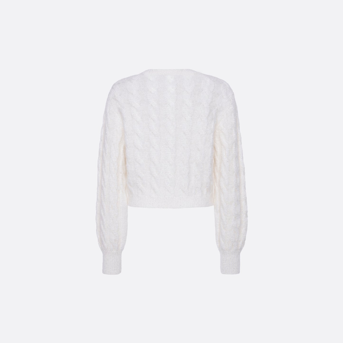 Mohair blend sequin cable knit cardigan.
