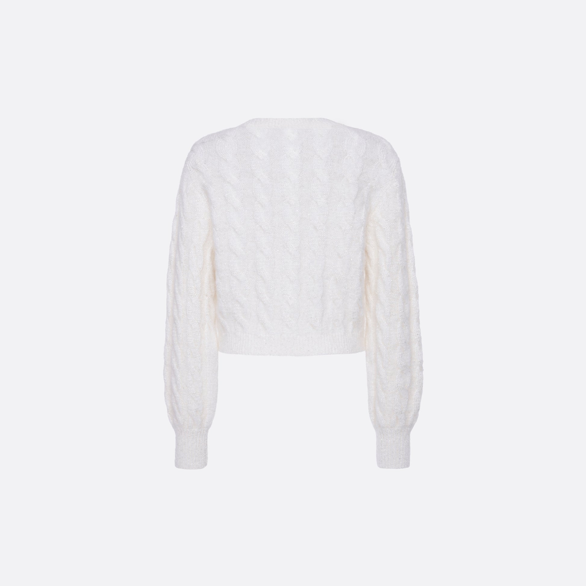 Mohair blend sequin cable knit cardigan.