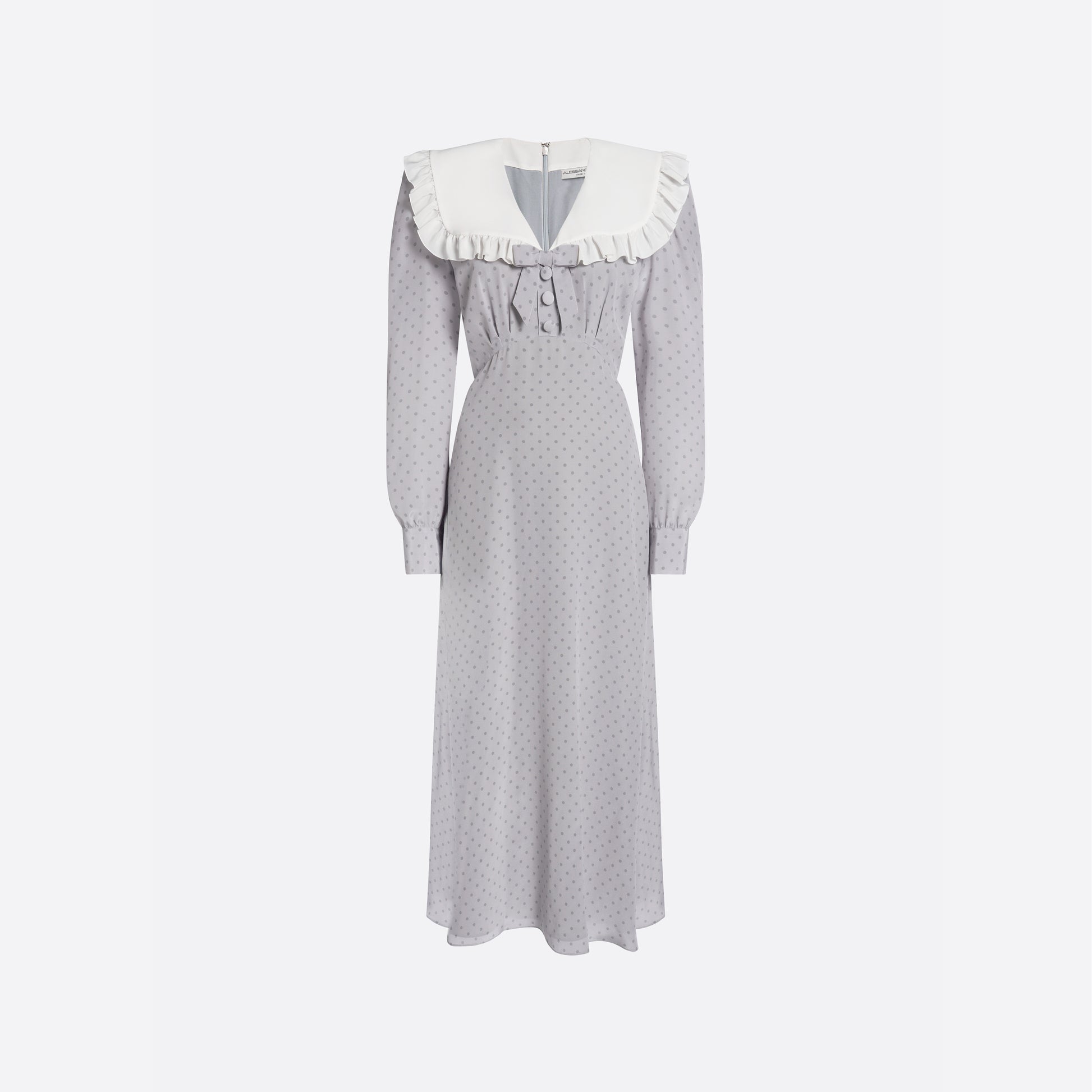 Alessandra Rich - Silk Polka Dot Midi Dress With Collar - 42 - Grey-grey Alessandra Rich - Silk Polka Dot Midi Dress With Collar - 42 - Grey-grey