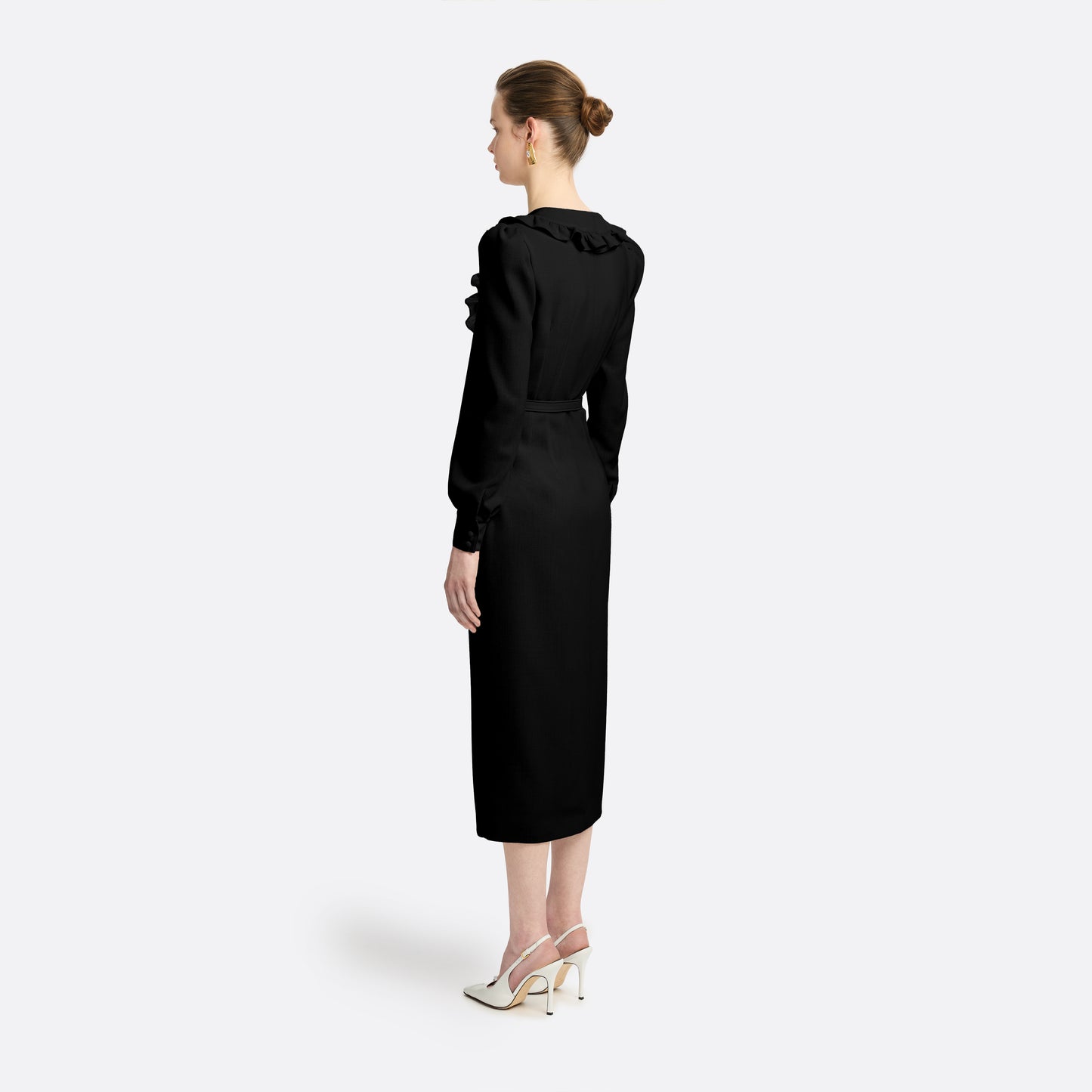 LIGHT WOOL CRÊPE MIDI DRESS WITH V-NECKLINE