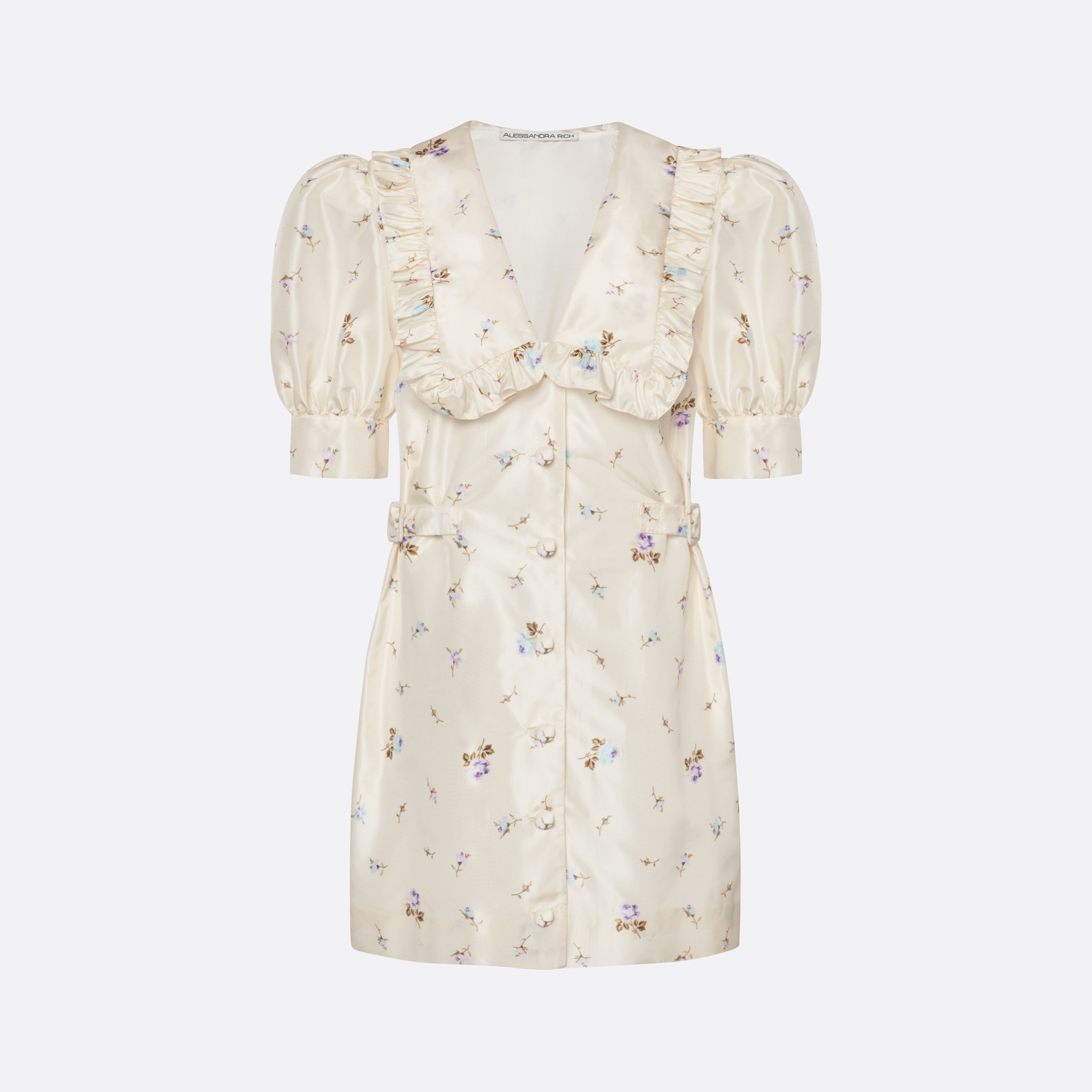 Floral-Print Silk Taffeta Mini Dress With Buckles | Alessandra Rich