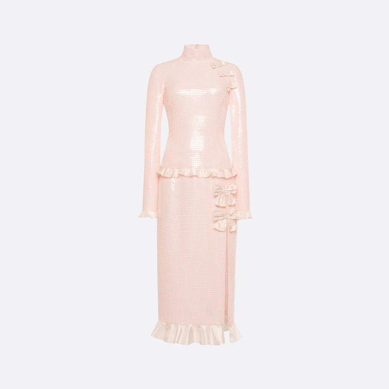 alessandra rich pink dress Alessandra Rich Bow-detailed Embellished Polka-dot Silk Midi Dress - Women - Pink Dresses