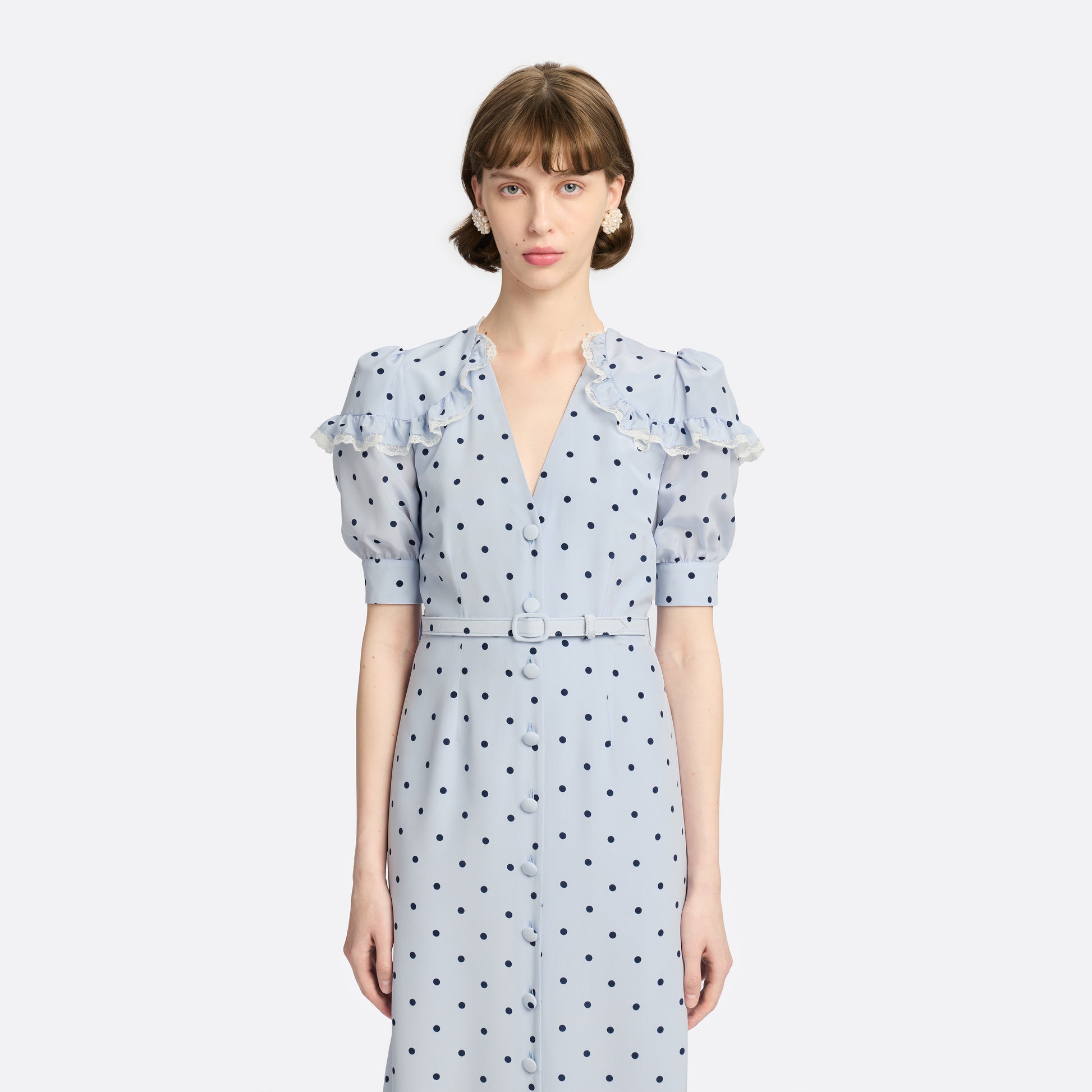 Polka-Dot Silk Midi Dress With V-Neckline