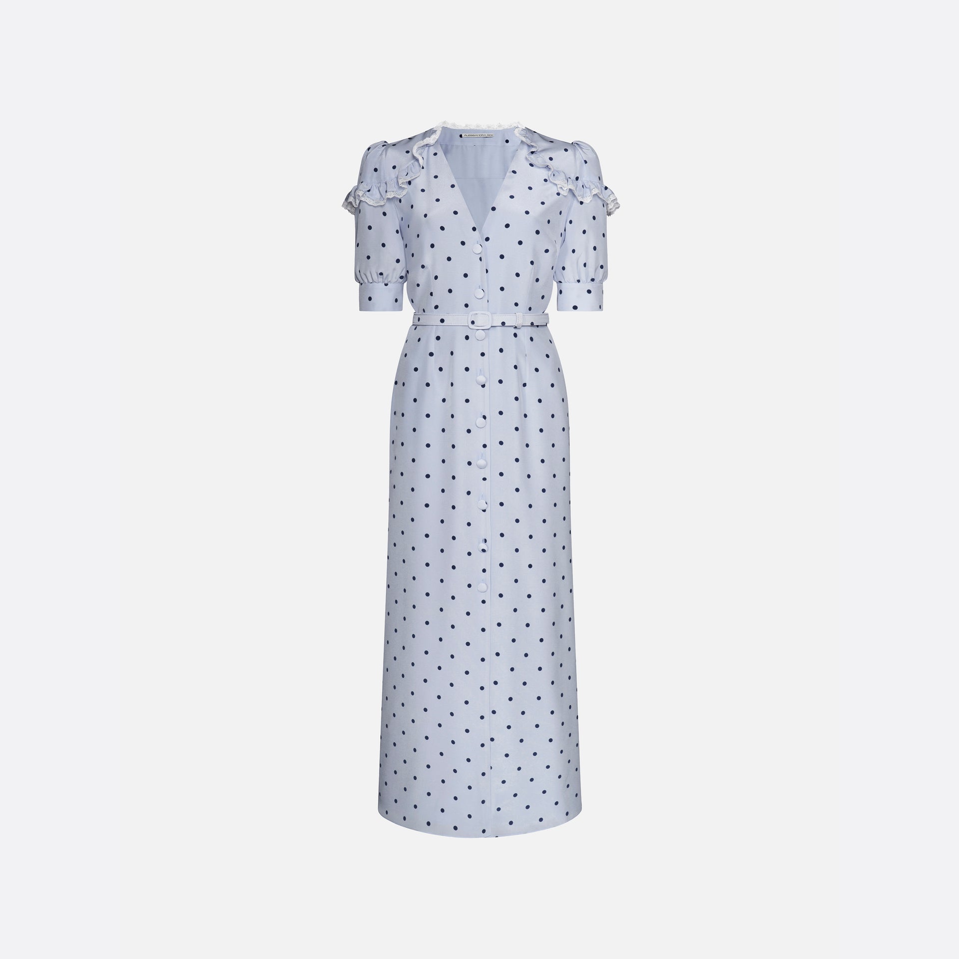 Polka-Dot Silk Midi Dress With V-Neckline
