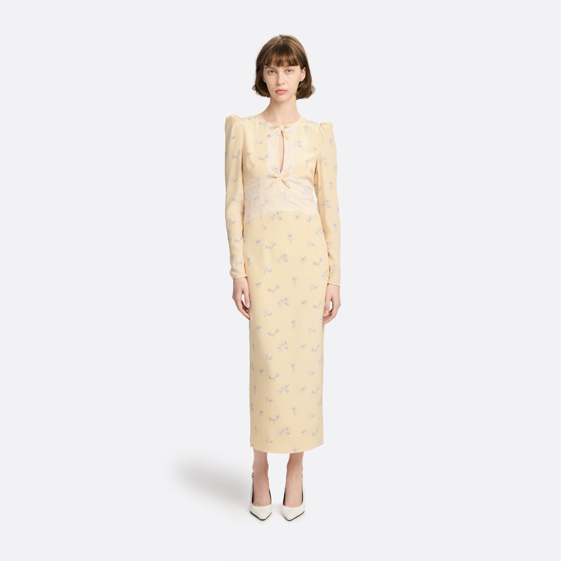 adrianna papell navy lace dress Adrianna Papell Boat Neck Short Sleeves Back Zipper Long Beaded Mesh Dress main image 1