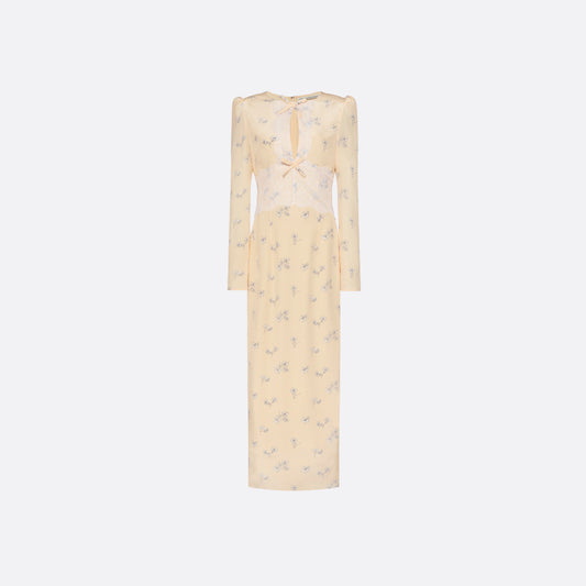 SILK MIDI DRESS WITH LACE DETAIL