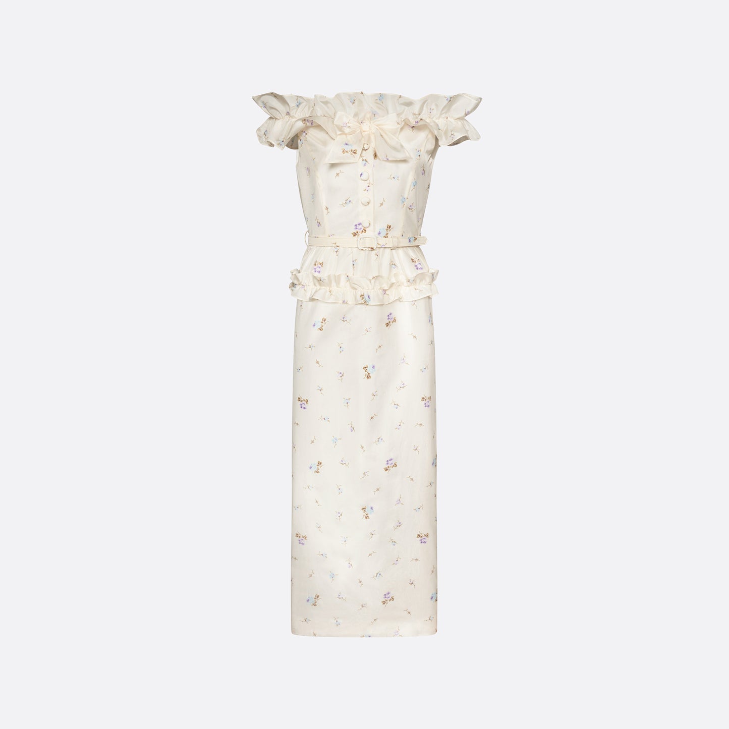 FLORAL-PRINT SILK TAFFETA OFF-SHOULDER DRESS
