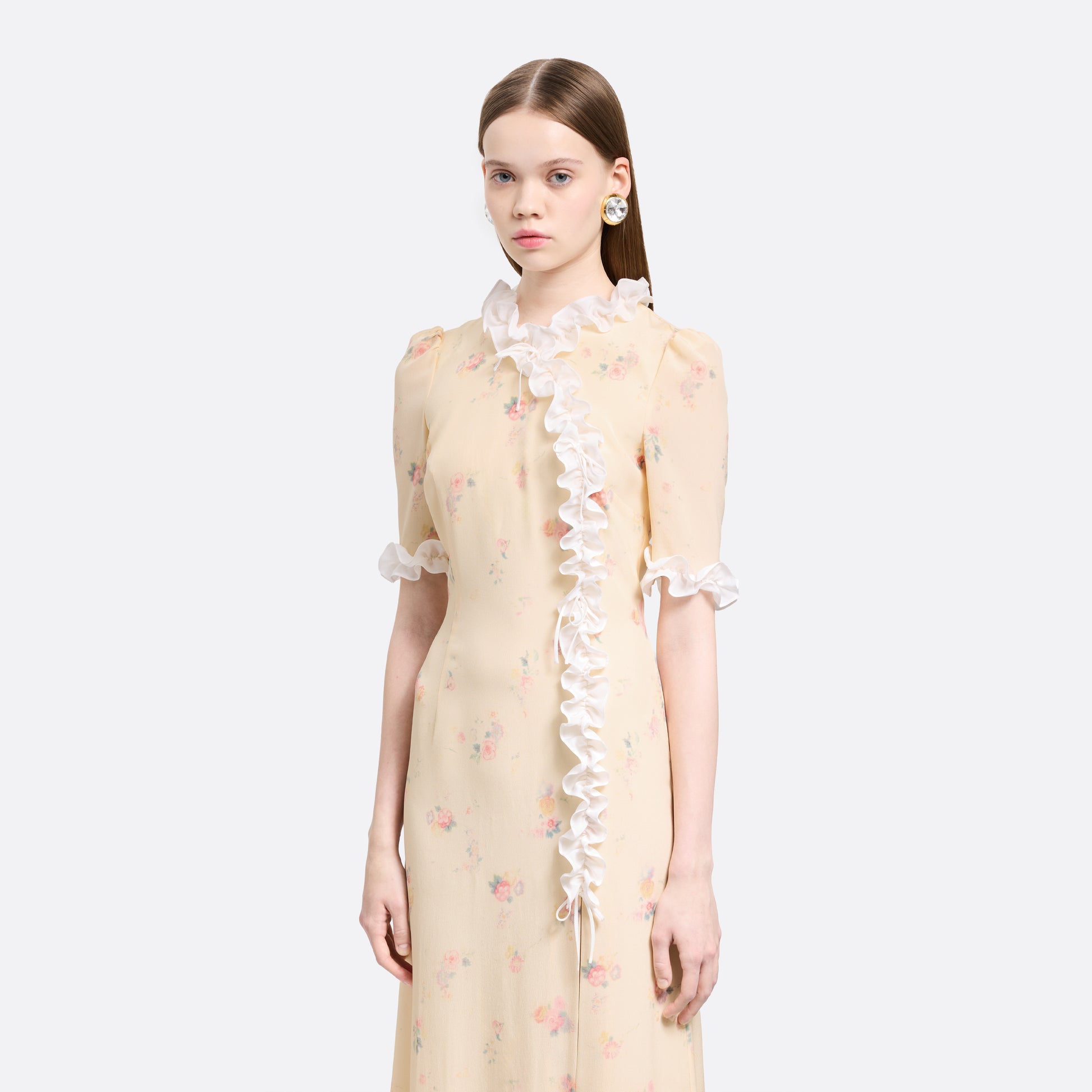 Floral-Print Silk Dress With Ruffles