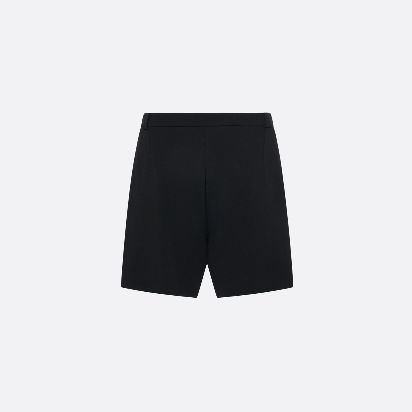 Black wool crêpe bermuda shorts tailored with a high waist and pleats. Finished with pockets and a black and gold-tone button.