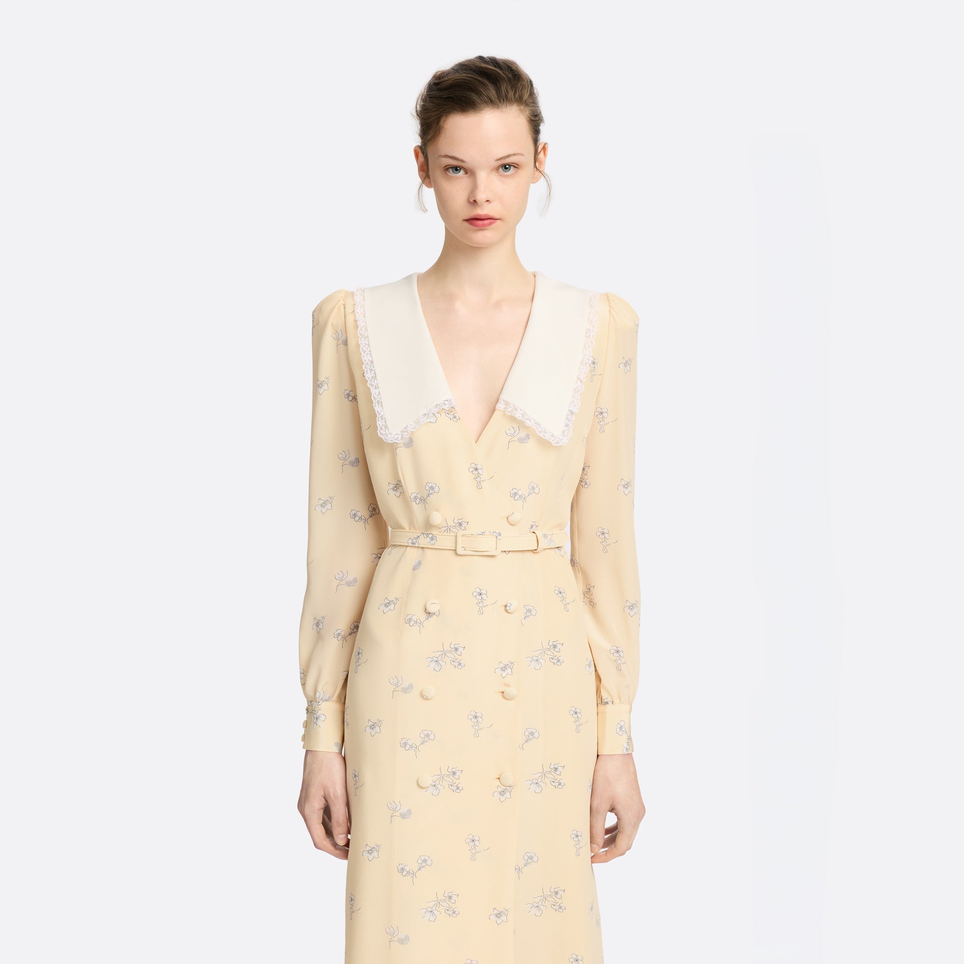 Silk midi dress with collar