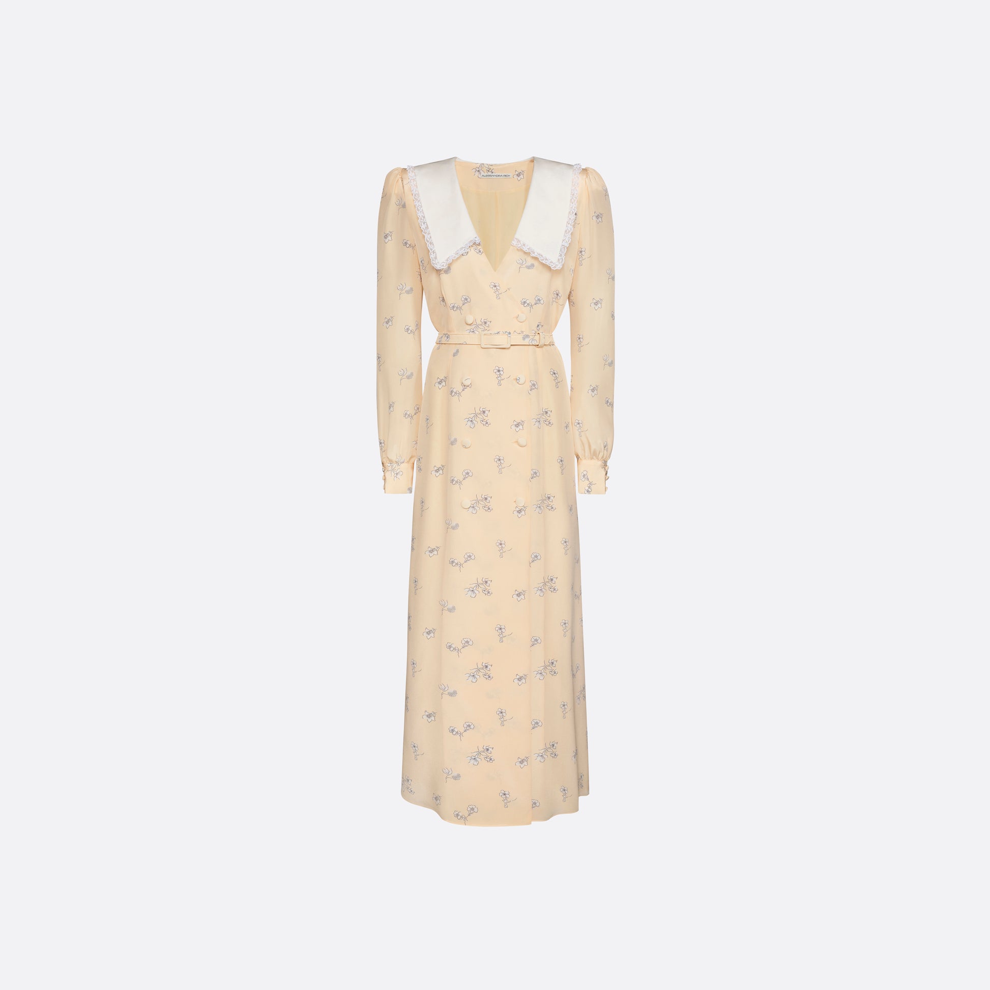 mandarin collar lace wedding dress DreamDress By PMN Cinzia Ao Dai Inspired Wedding Dress Gown Champagne Gold Detachable Beaded Cuffs Ruffle Lace Sweep