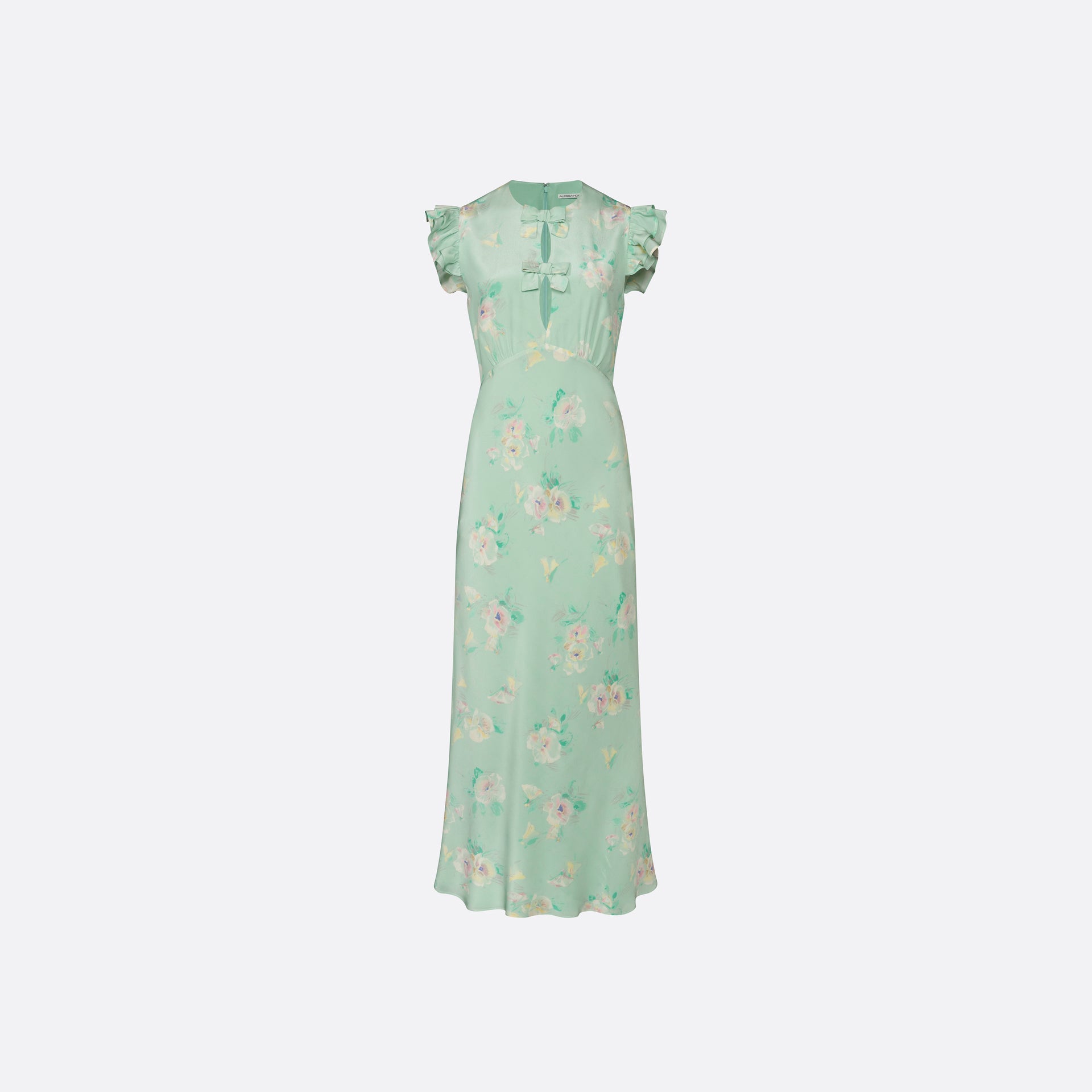 Alessandra Rich - Silk Midi Dress With Ruffle Sleeves - 40