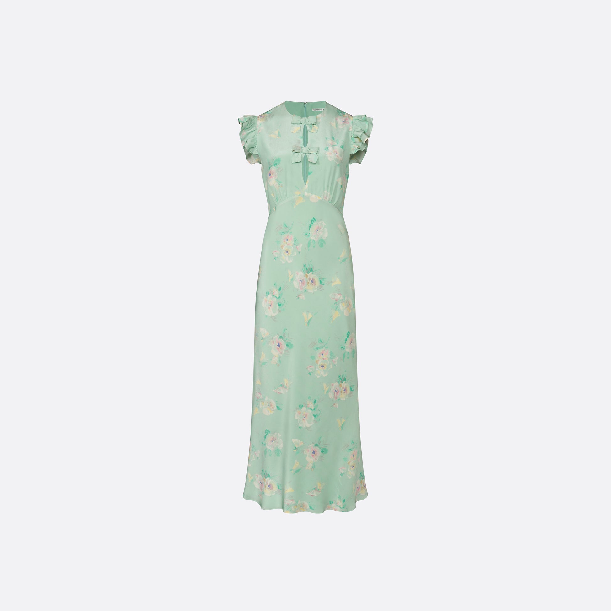 Silk midi dress with ruffled sleeves