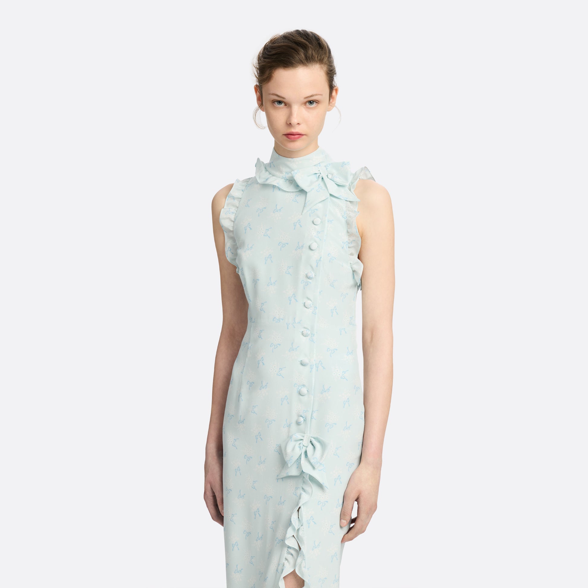 Silk High Neck Midi Dress