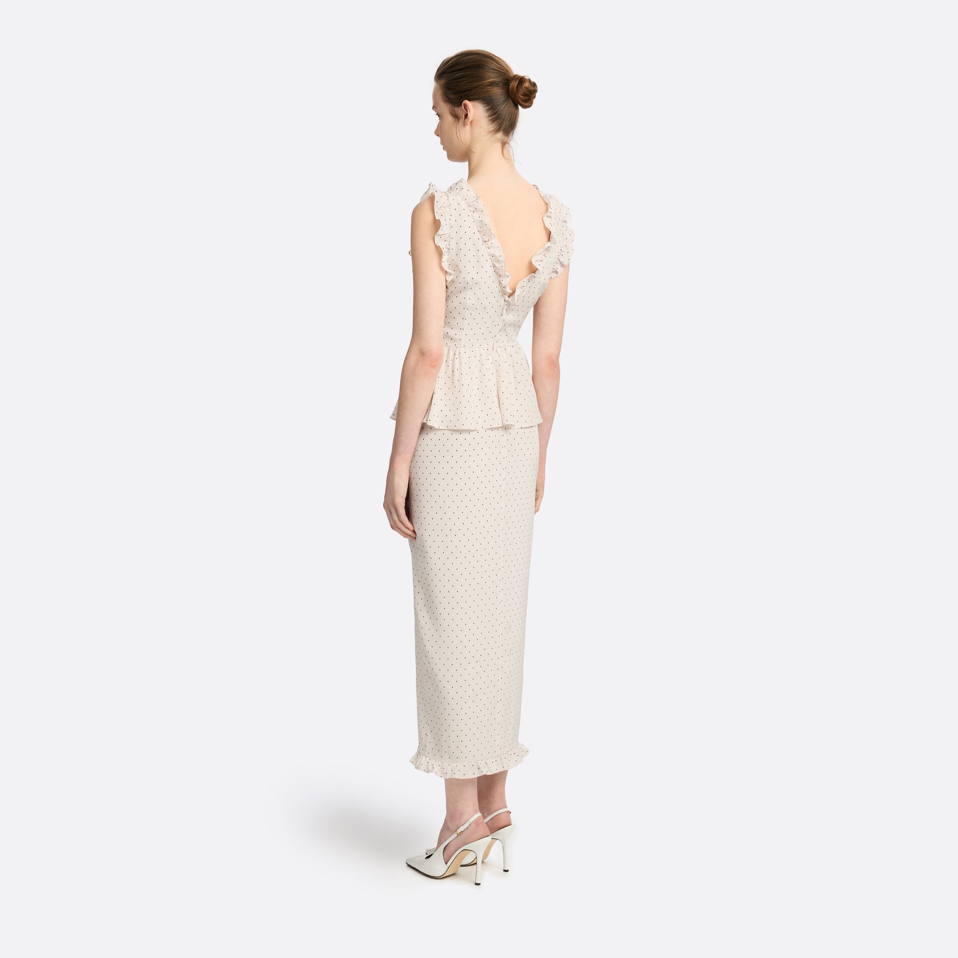 Silk peplum midi dress with bow