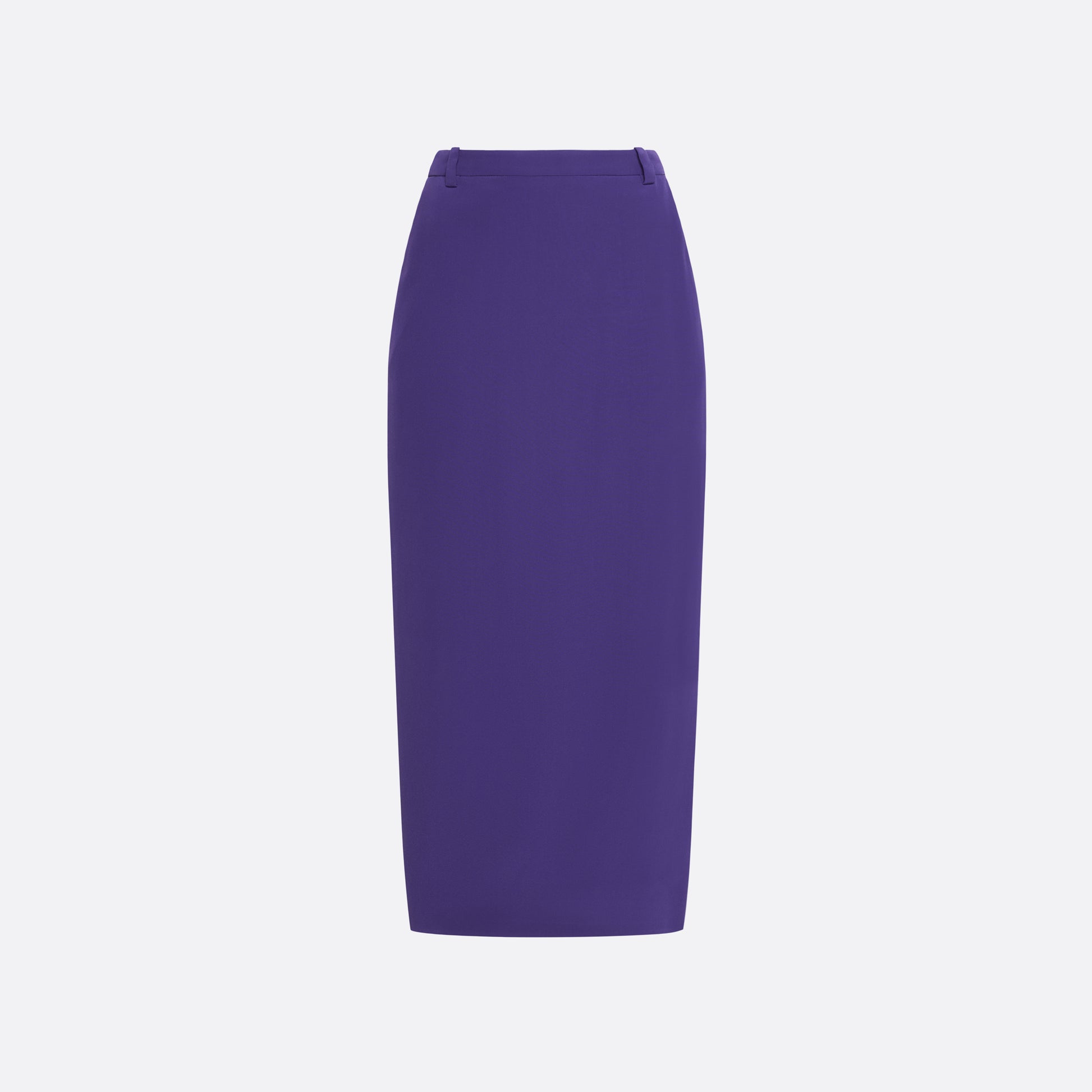 Purple silk crêpe de chine pencil skirt with pockets and a side split.

Look 7 – Fall Winter 2026 Lookbook.