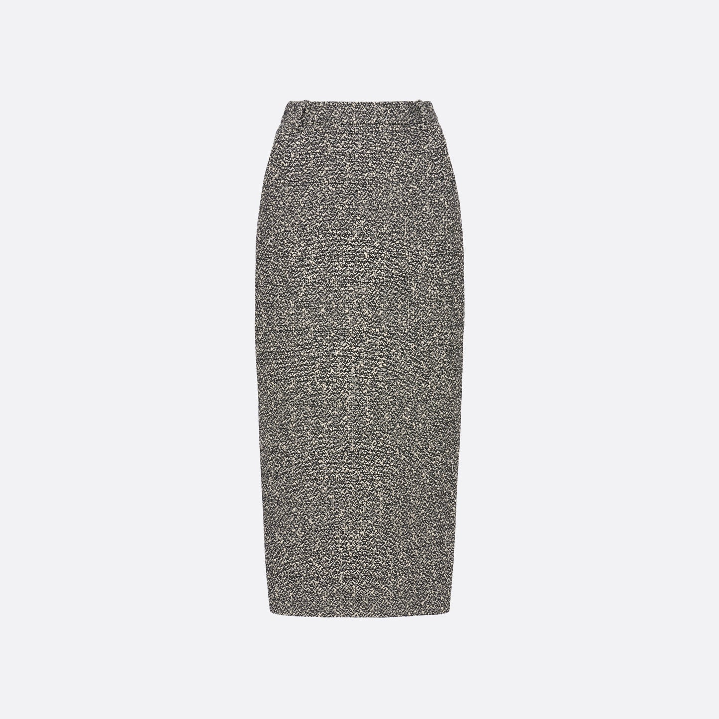 Black and white melange sequin tweed pencil skirt with a back split.