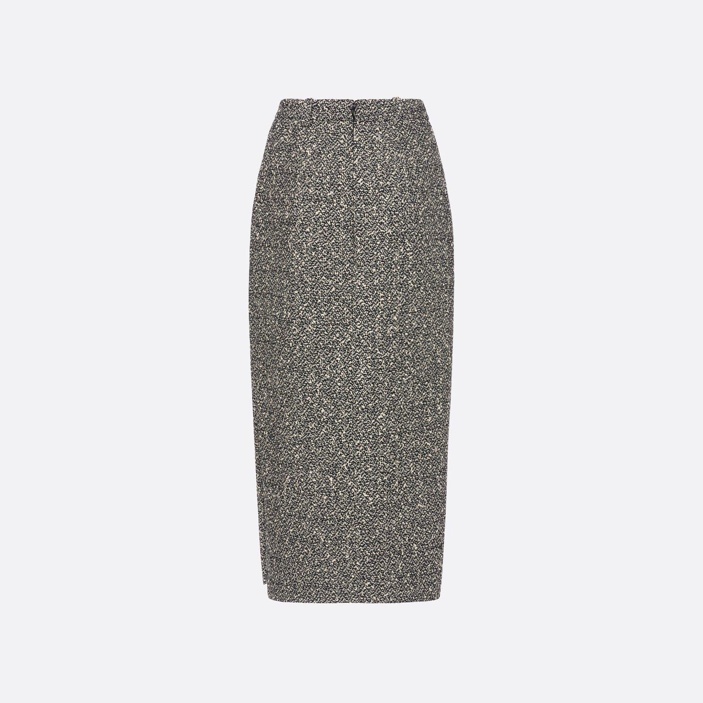 Black and white melange sequin tweed pencil skirt with a back split.