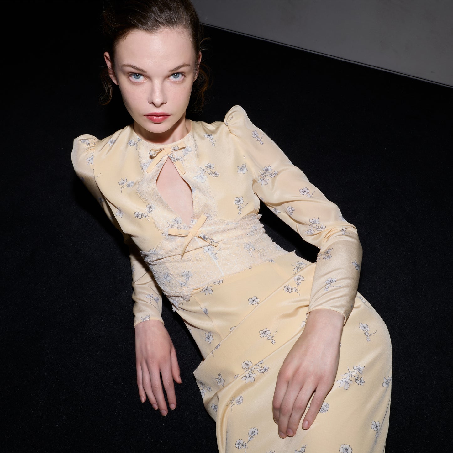 SILK MIDI DRESS WITH LACE DETAIL