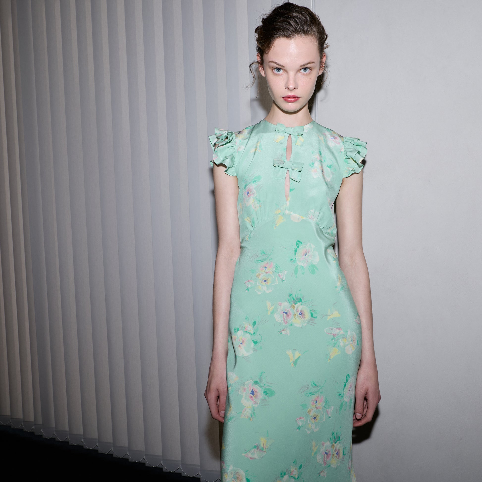 alessandra rich green dress Silk Midi Dress With Ruffled Sleeves