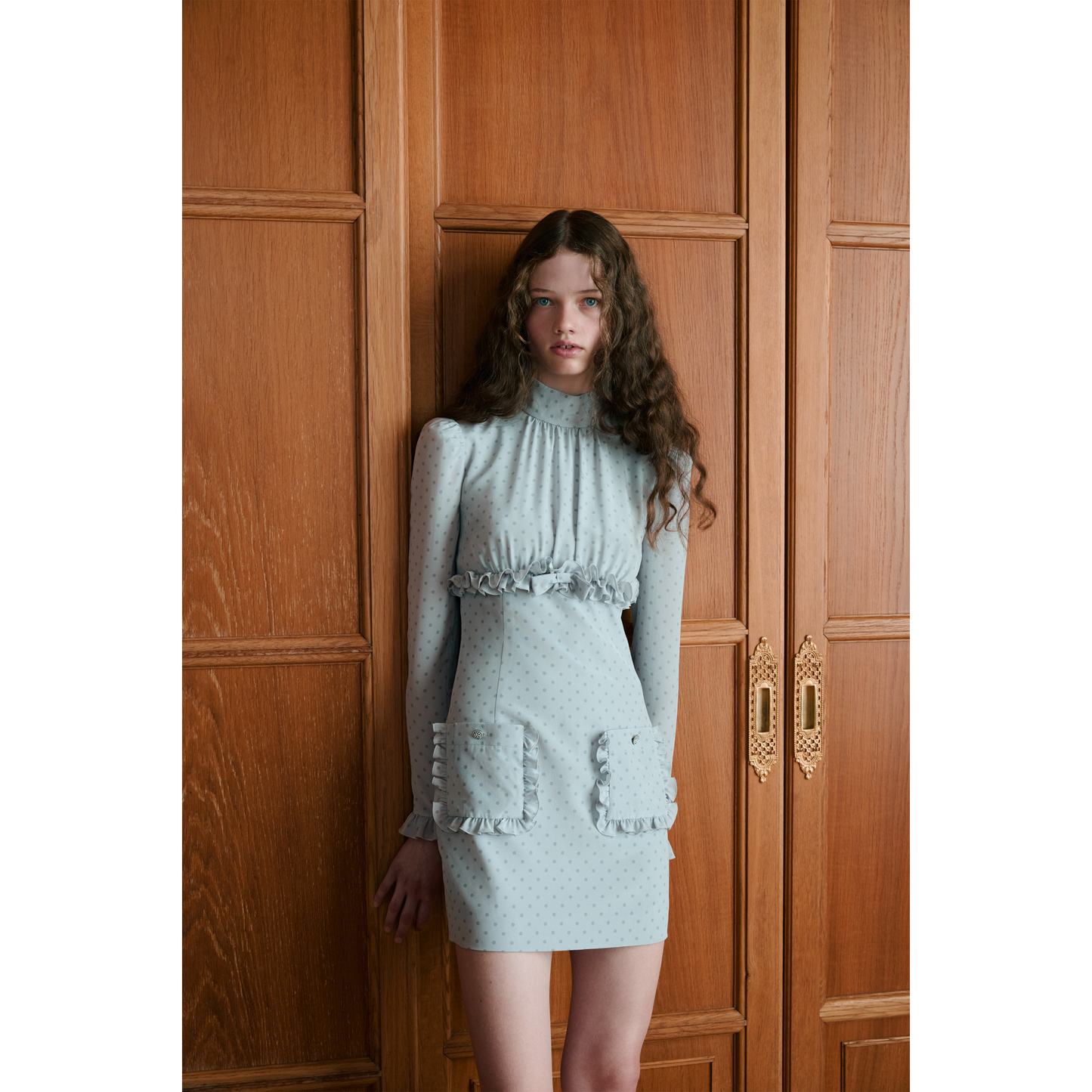 SILK POLKA-DOT MINI DRESS WITH RUFFLES