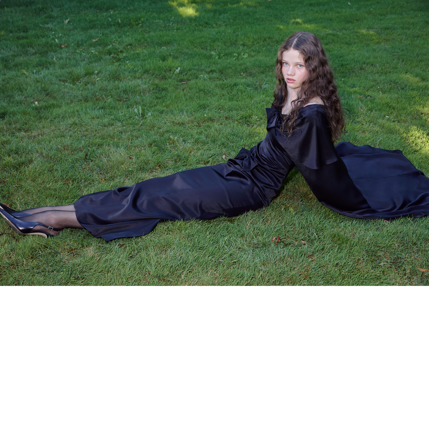 SILK SATIN EVENING DRESS WITH CAPE